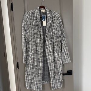 Melloday Black and White Plaid Trench Coat